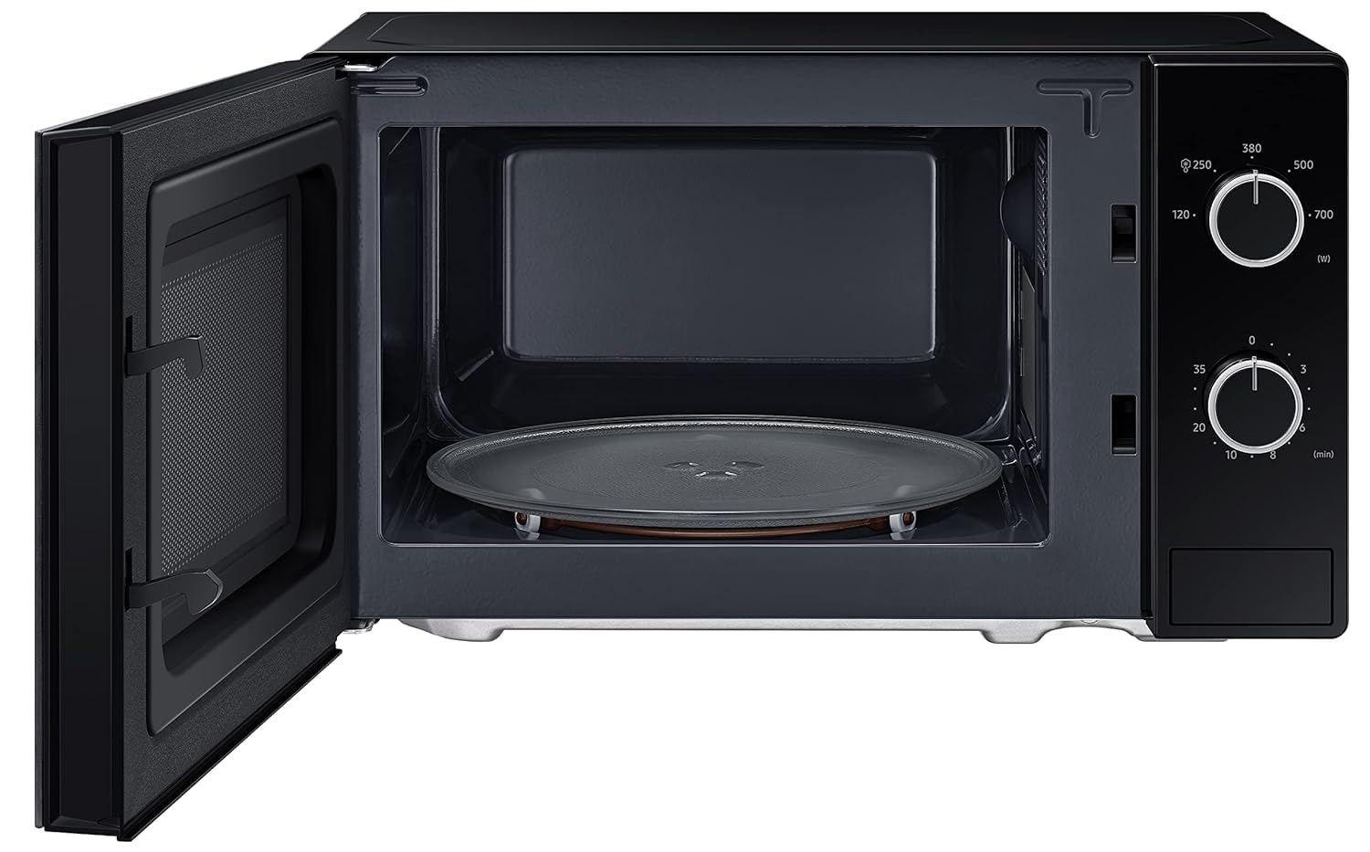 ROYALTY LINE, Microondas 20L 700W Negro RLMWO3818-BLK - Potencia Eficiente, 6 Niveles de Potencia, Función Descongelación, Temporizador 30 Minutos, Diseño Compacto y Estético para Cocina Moderna