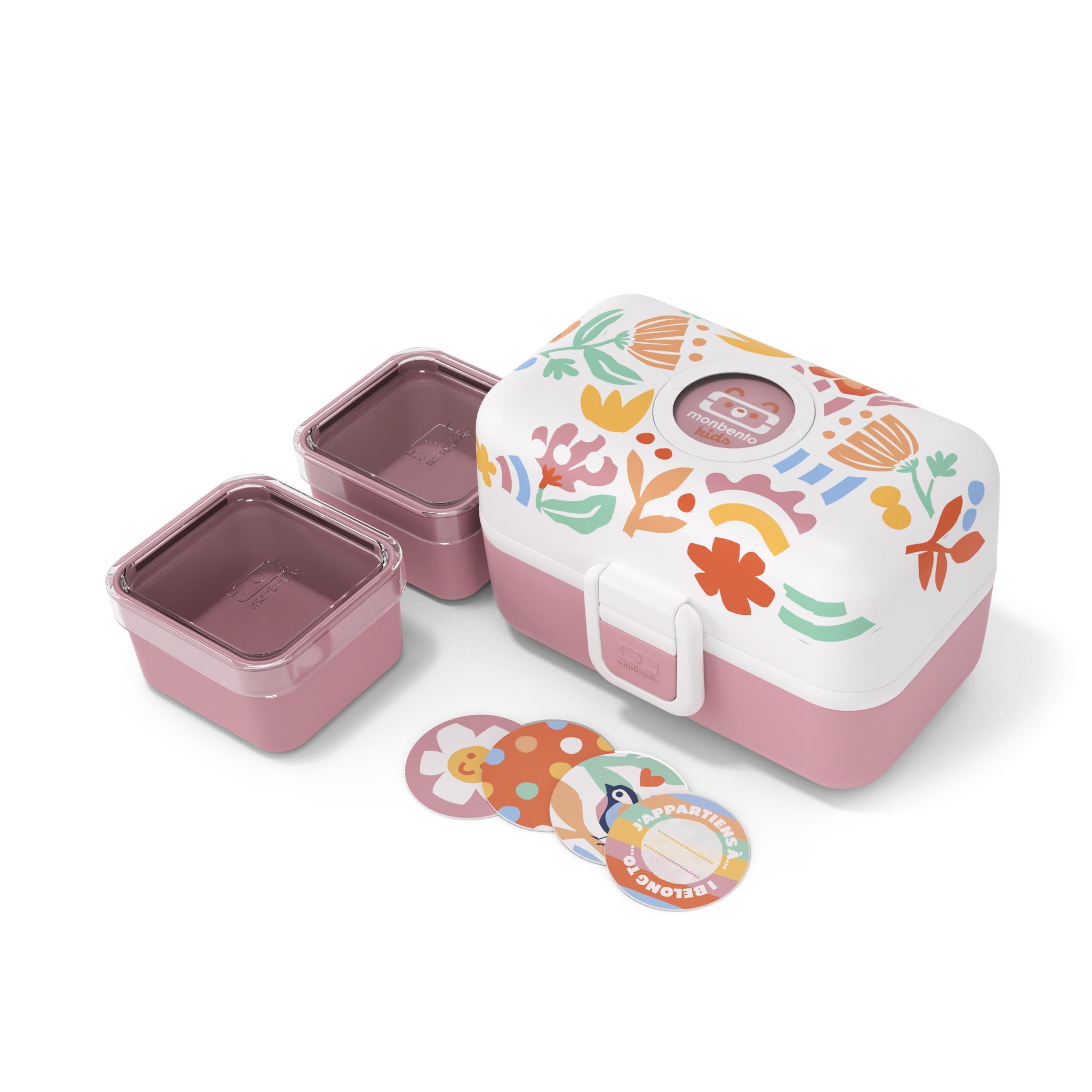 MONBENTO Lunch Box Enfant 3 Compartiments Sans BPA Rose Motif Floral
