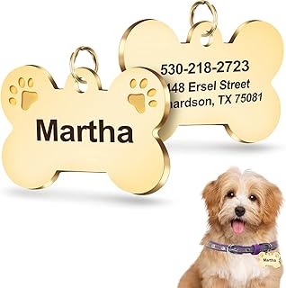 TedYoho Dog Tags Engraved for Pets Stainless Steel Dog Tags Personalized for Pets Dog Name Tags Custom Dog Tags Dog ID Tags Bone Shape Both Engraved 4 Colors (Gold)