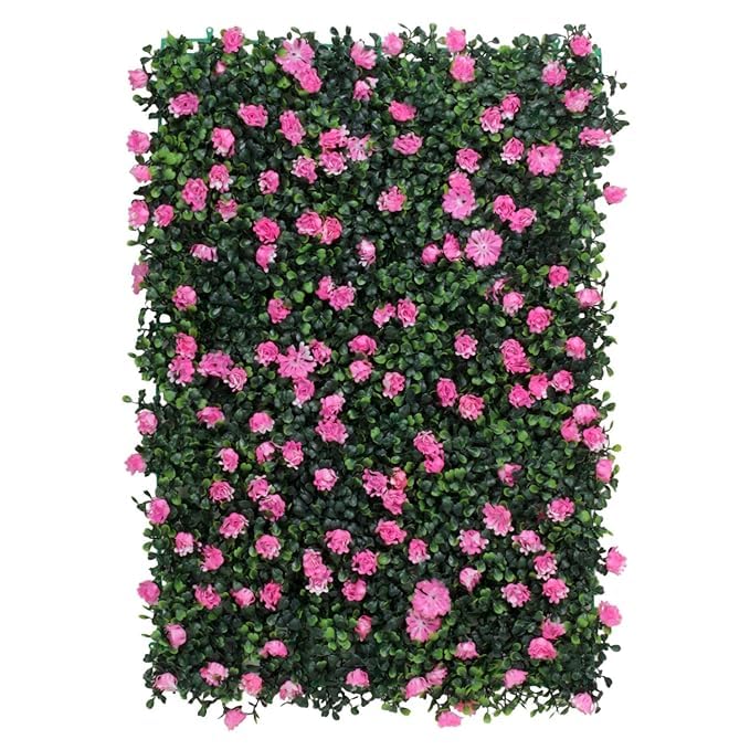 SUPER MARCHE Artificial Garden Wall Mats with Leaves & Flowers for Vertical Home Decor, Garden Decoration, Wall Wild Artificial Plant (Pink) - 24x16 Inches (Rose Flower Pink)-image-15