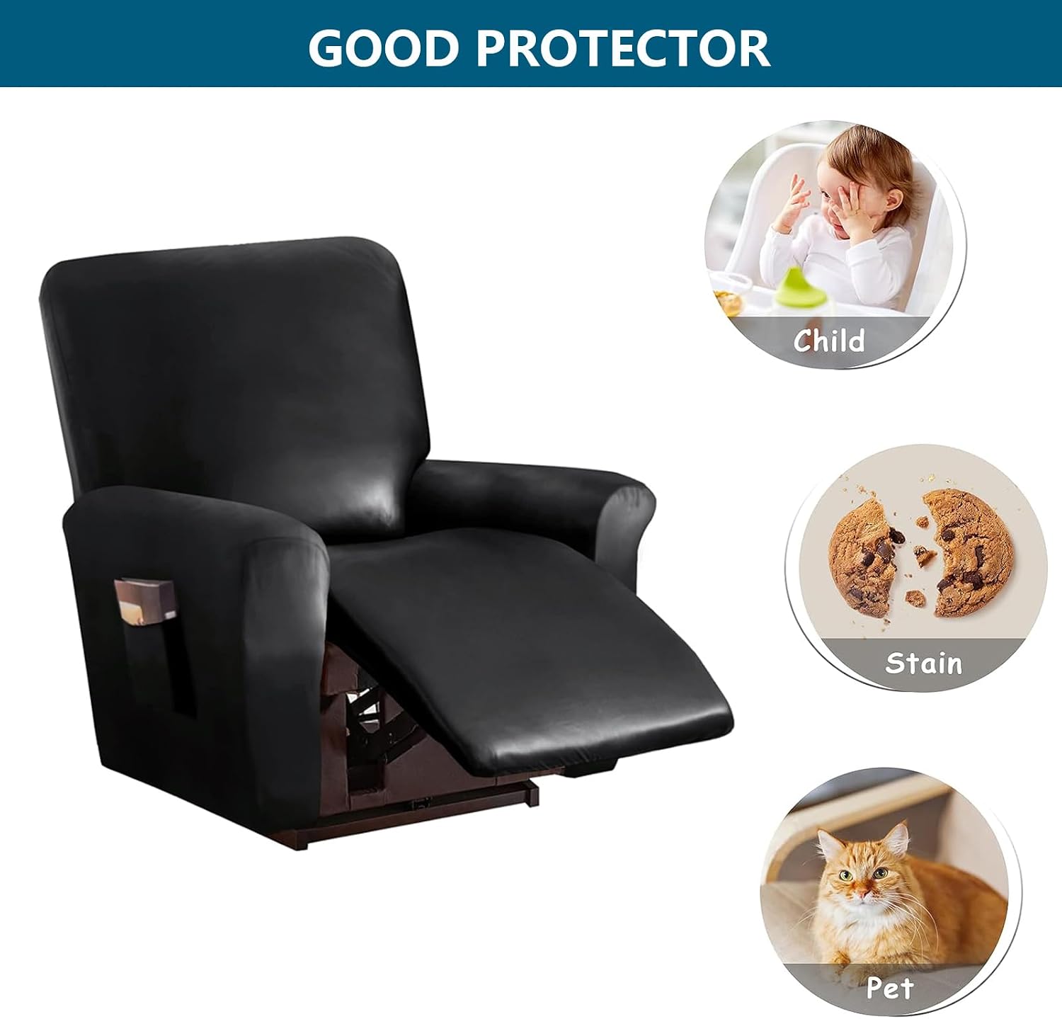 Recliner Chair Cover Waterproof, Pu Leather Recliner Slipcovers 4 Pieces Lazy Boy Recliner Cover Furniture Protector for Kids Pets, Stay in Place (Orange)