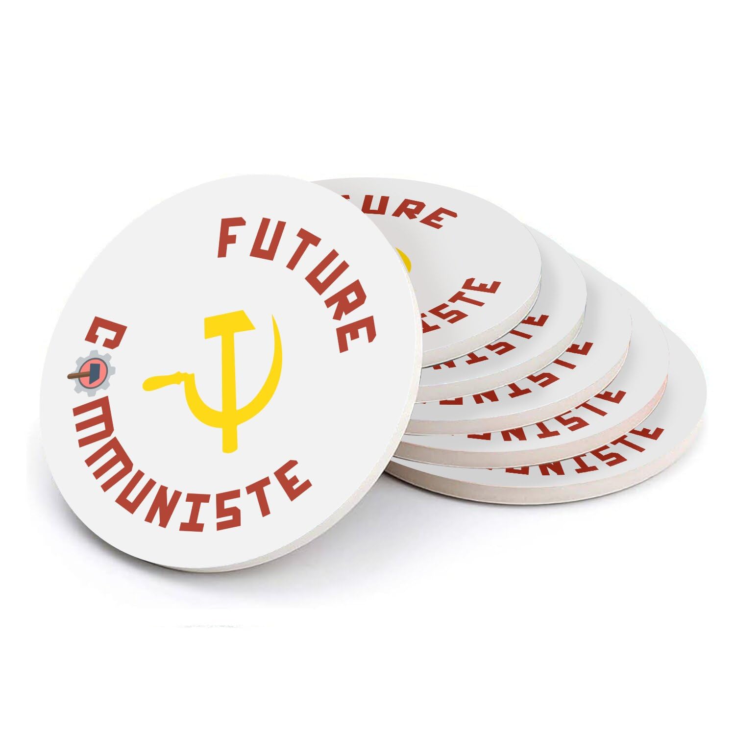 Sous verre ronds en céramique anti taches pour table basse salon humour