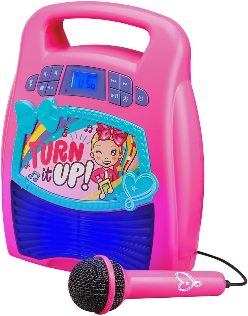 ekids JoJo Siwa Bluetooth Karaoke Machine, Portable Bluetooth Party Speaker with Microphone for Kids, Speaker with USB Port to Play Music