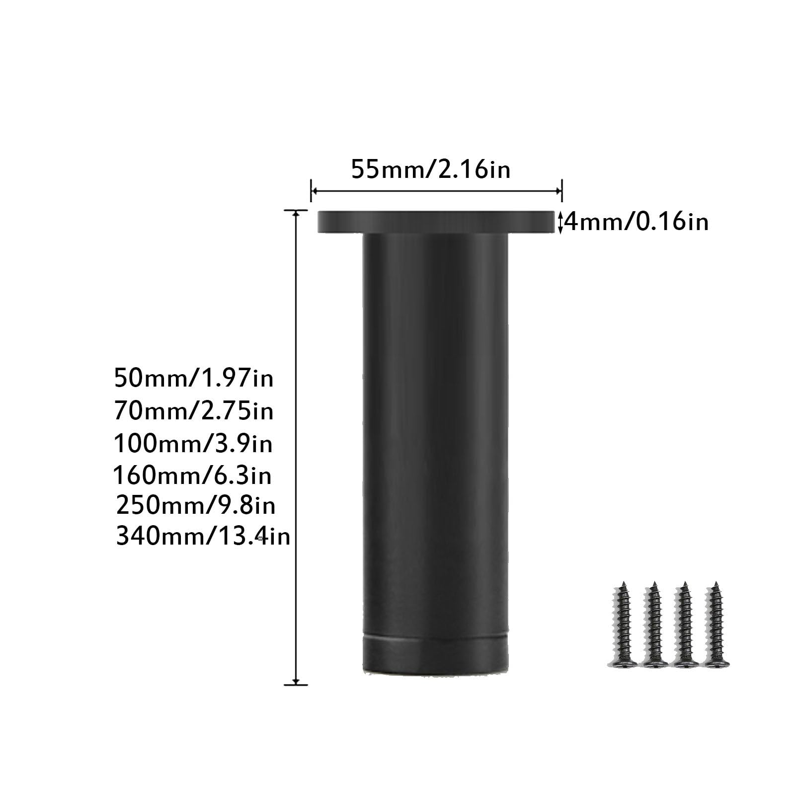 4 piedini regolabili in lega di alluminio per divano, gambe di ricambio per mobili fai da te, per tavolo, sedia, scrivania, armadio, armadio, divano, piedi di supporto (100 mm, nero)