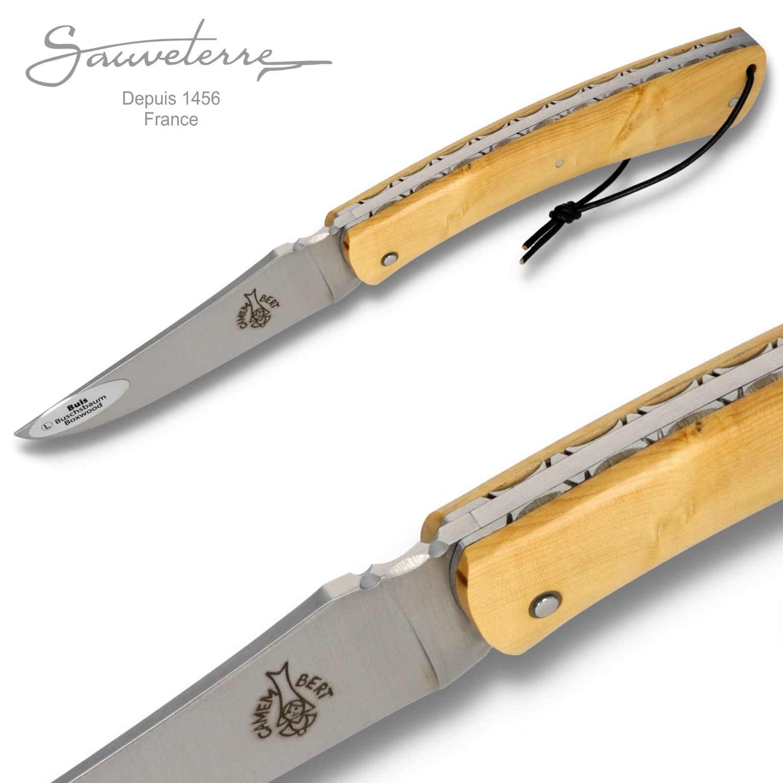 Sauveterre Le Camembert Taschenmesser - 11 cm Griff Buchsbaum Plein Manche - verzierte Platine - Klinge matt - Messer Frankreich