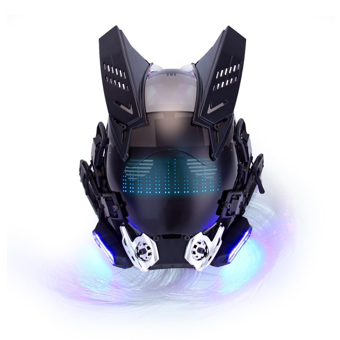 Joytopiaminds Full-Face Mask, APP Controlled LED Steampunk Mask with Customizable Display, Fiber Optics & Horns, Rechargeable Mechanical Light Up Mask for Halloween, Cosplay & Costume Parties