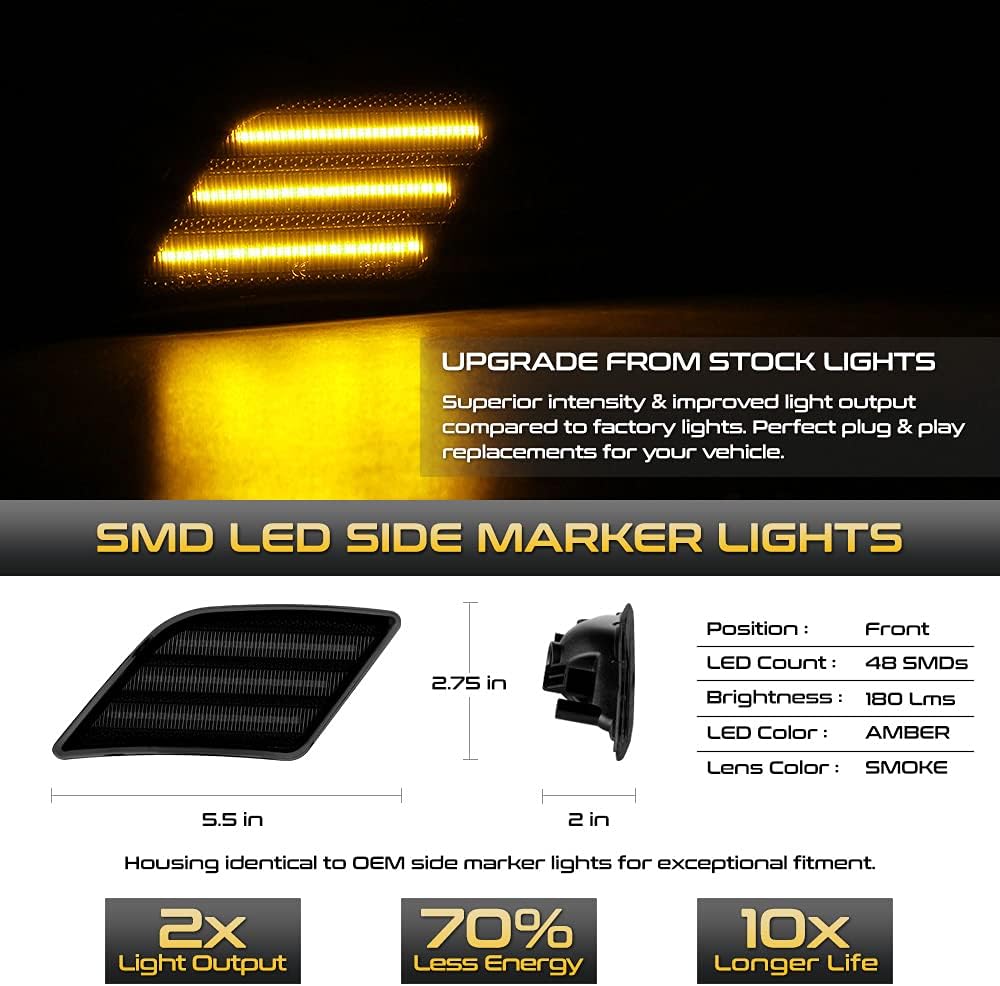 VIPMOTOZ For 2008-2011 Mecedes-Benz W204 C300 C350 C63 AMG Smoke Lens Amber LED Front Bumper DRL Side Marker Light Fender Parking Lamp, Driver & Passenger Side