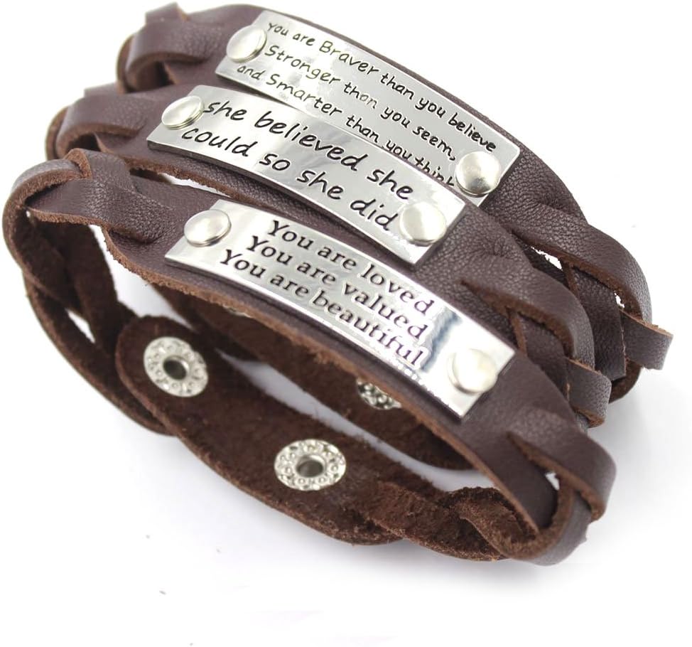 Men's/Women's Inspirational Message Braided Leather Bracelets/Bangles for Sports.