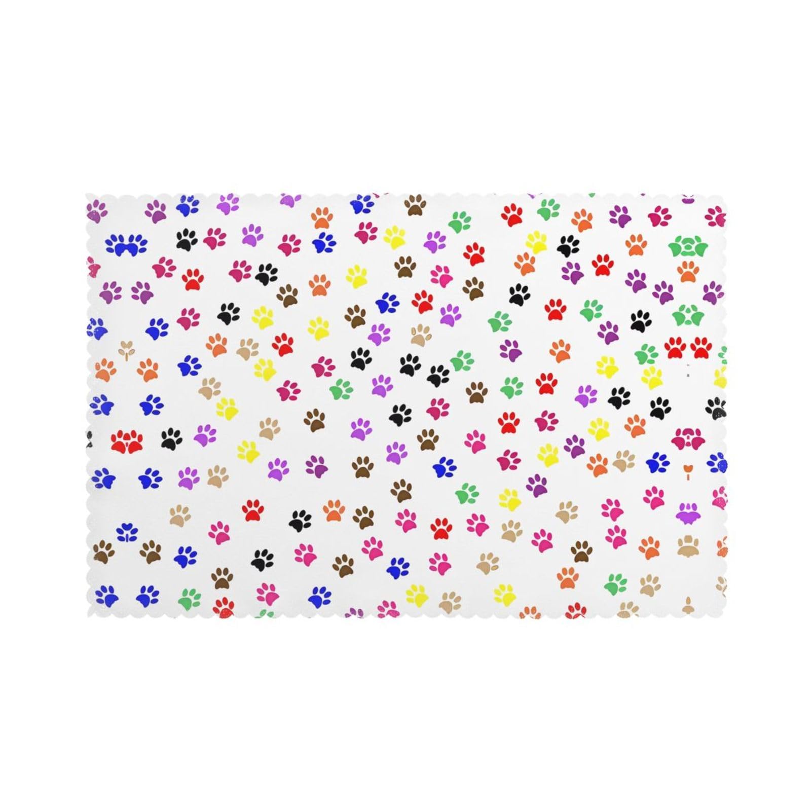 WHJDPP Paw Prints Prints Placemats Set of 6 12x18in – Durable Table Layers for Stylish Home, Hotel & Festive Gatherings