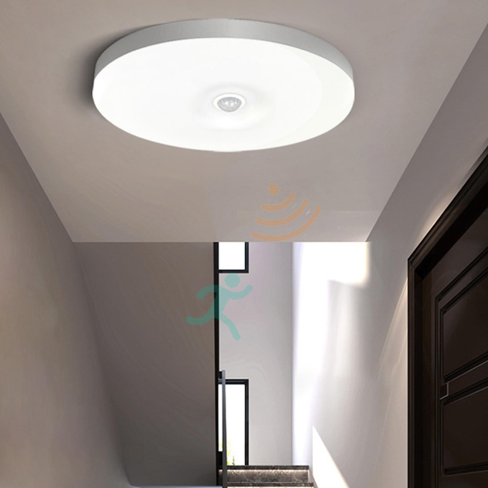 LED Lámpara de Techo con Sensor de Movimiento Moderno Redondo Plafon de Techo Acrílico Impermeable Iluminación Techo para Dormitorio Sala de Estar Pasillo Cocina (Blanco Luz Blanca,30cm)