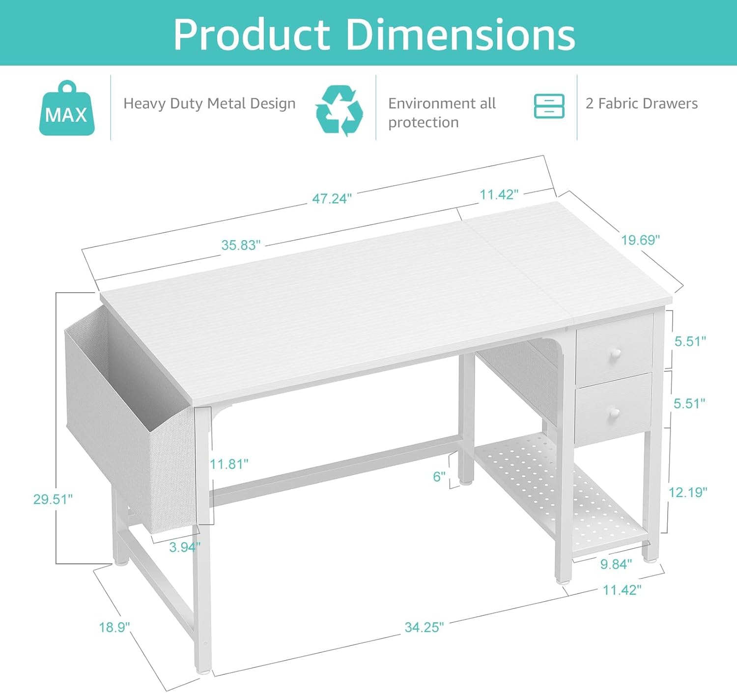 Lufeiya White Small Desk with Drawers - 40 Inch Computer Desk for Small Space Home Office, Modern Simple Study Writing Table PC Desks The Forest Stewardship Council - imagen 7