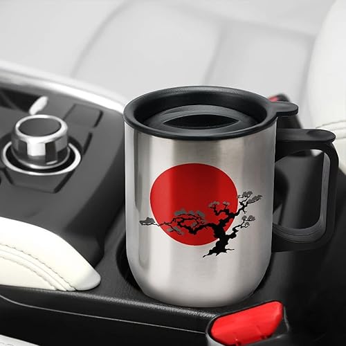 Miniatura 7 de Taza japonesa de acero inoxidable con diseño de árbol bonsái con asa, taza de agua aislada con tapa, taza de café de viaje