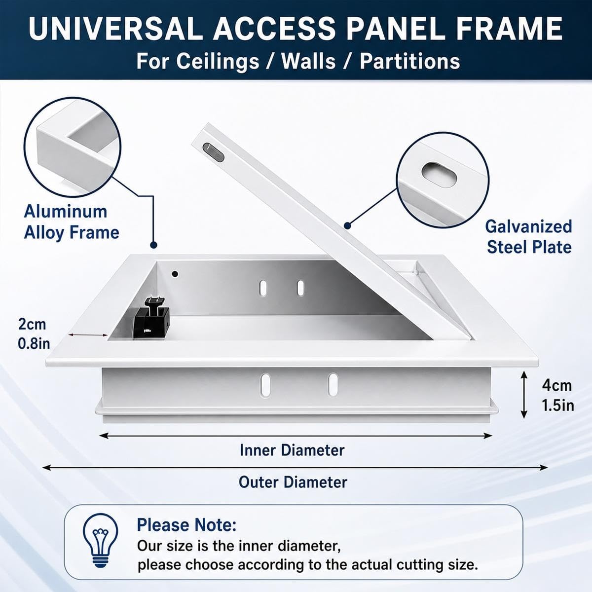 Sportello di Ispezione per cartongesso, copertura di ispezione in metallo, pannello di accesso Apertura a Pressione, per parete/soffitto(Bianco,380x550mm)