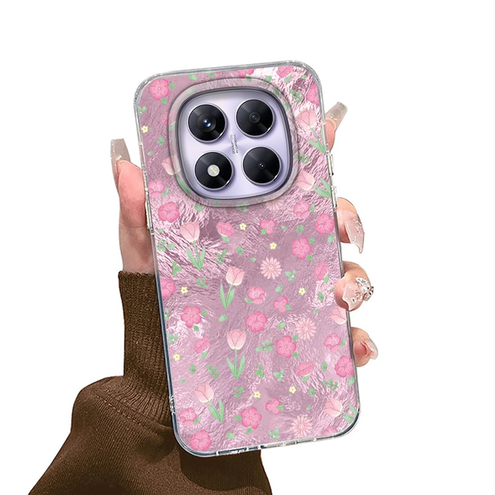 Tedyhulle Hülle für Redmi Note 14 Pro 4G/5G/Poco X7 5G, Rosa Blüten Muster | Weich TPU Rahmen, Harter PC-Rückseite, Stoßfeste Kratzfest Schutzhülle, im Licht glitzernd, Für Frauen Mädchen, für Alltag