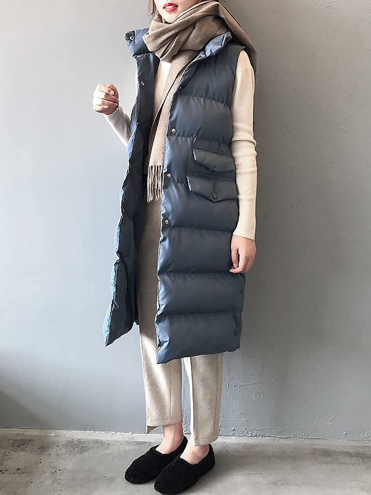 Onsoyours Doudoune sans Manche Femme Longue Gilet Ultra Chaud Légère Veste Manteau Parka Blouson Zippée Capuche Fille Hiver