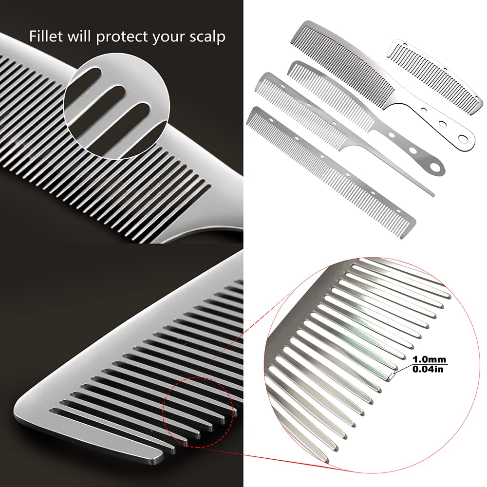 5pcs Metal Anti Static Barber Combs Stainless Steel Hair Comb Cutting Hair Styling Hairdressing Comb set for Men Women Salon (S1)