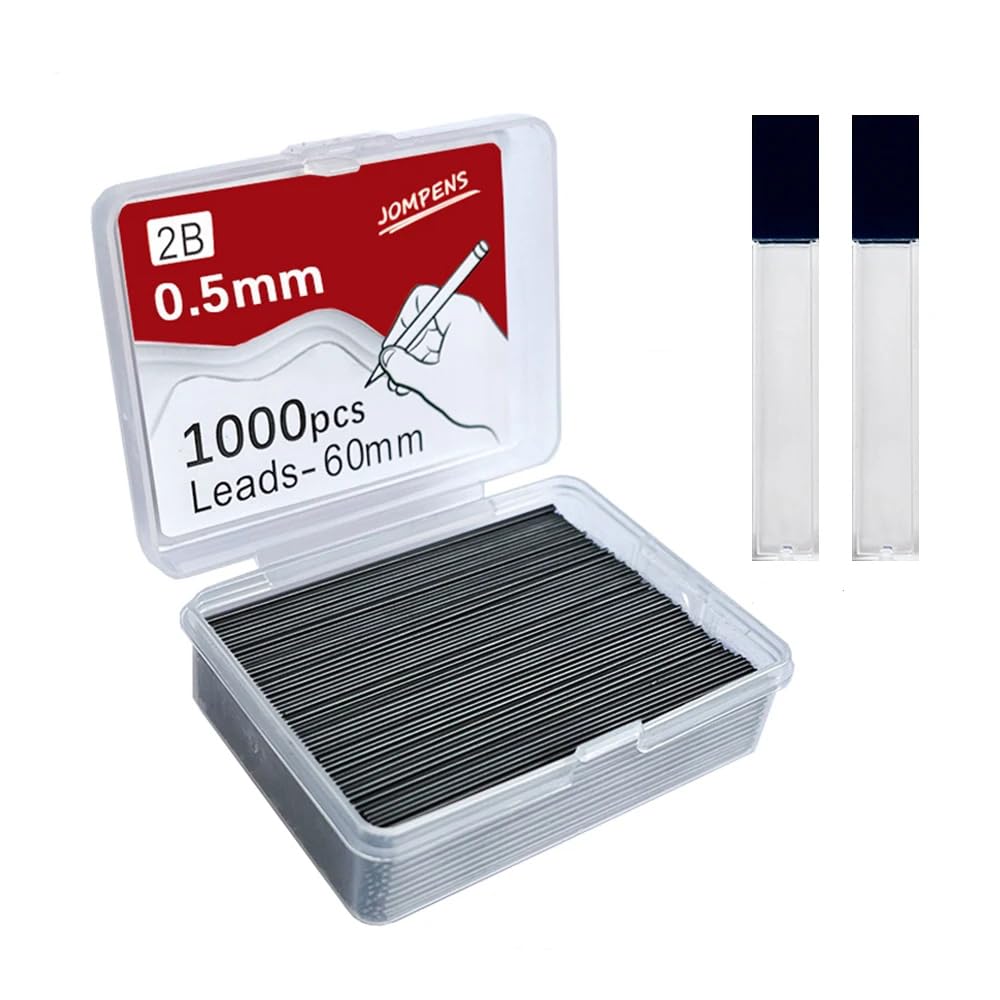 1000pcs Mechanical Pencil Lead 0.5 0.7 0.9mm 2B 60mm Art Drawing Automatic Pencil Replaceable Refills with 2 Tubes Stationery (0.5mm)