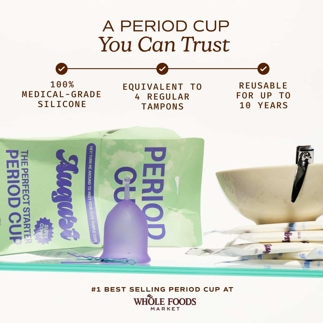 August Period Cup for Women - 36 mL Capacity, 8-12h Protection, Flexible, Soft Silicone Menstrual Cups with Cotton-Sateen Pouch, Reusable and Beginner-Friendly with Easy Step-by-Step Guide