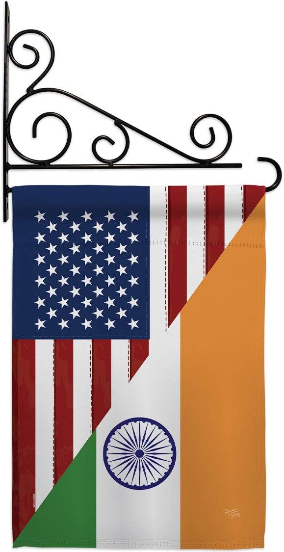 US India Friendship Garden Flag Set Wall Holder Regional USA American Alliance World Country Particular Area Small Decorative Gift Yard House Banner Made In 13 X 18.5