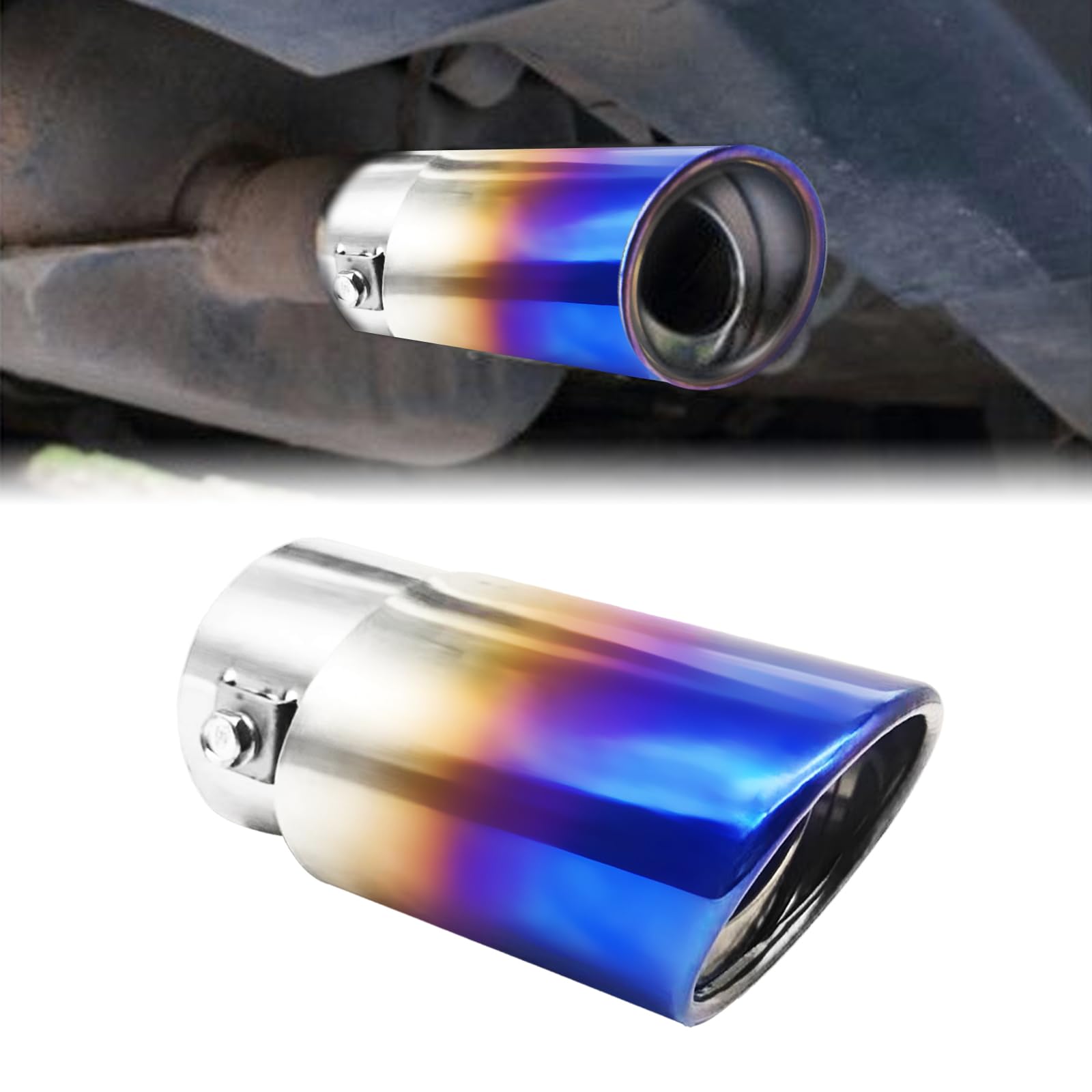 Blue straight stainless steel car exhaust head 2.5 to 3.3 Adjustable Car Decoration Chrome-Plated Finish Exhaust Tailpipe, Universal Pipe Modification Tail Throat Tail Pipe