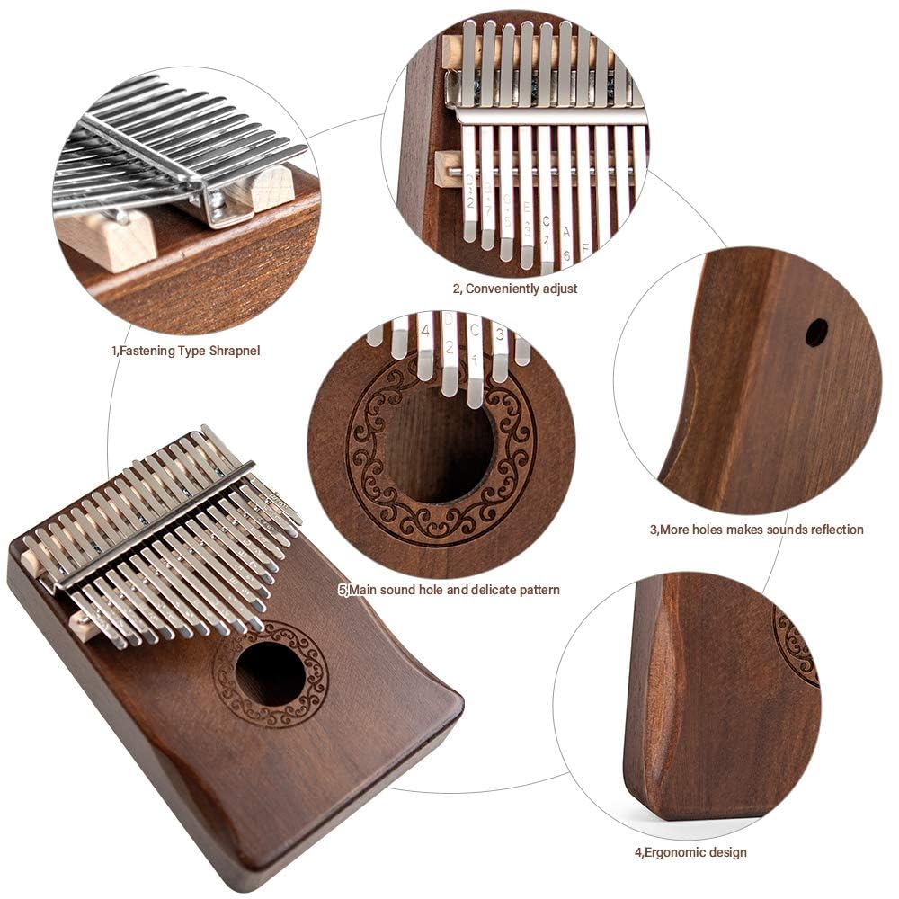 Kalimba fortepian kciukowy 17 klawiszy, Ucuber, przenośne, łatwe w obsłudze fortepian z grawerowanymi nutami, drewno mahoniowe, najlepszy prezent na Dzień Matki, Mbira Hurdy Gurdy dla dzieci, dorosłych, początkujących, profesjonalne