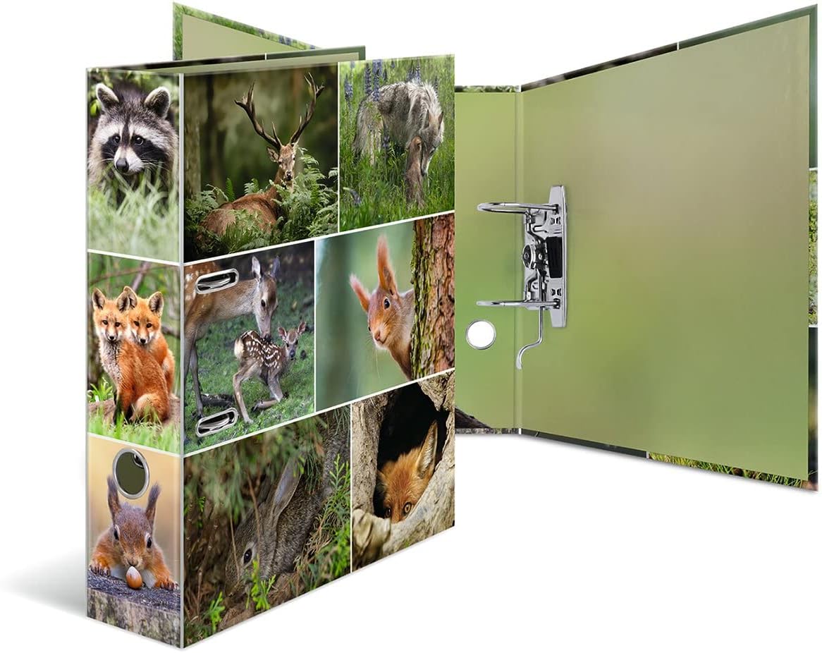 HERMA 19256 Folder DIN A4 Animal Worlds Set of 10, 7 cm Wide, Sturdy Cardboard, Coloured Outer and Inside Print in High-Quality Design, Ring Binder, Lever Arch File, Office Folder, Motif Folder