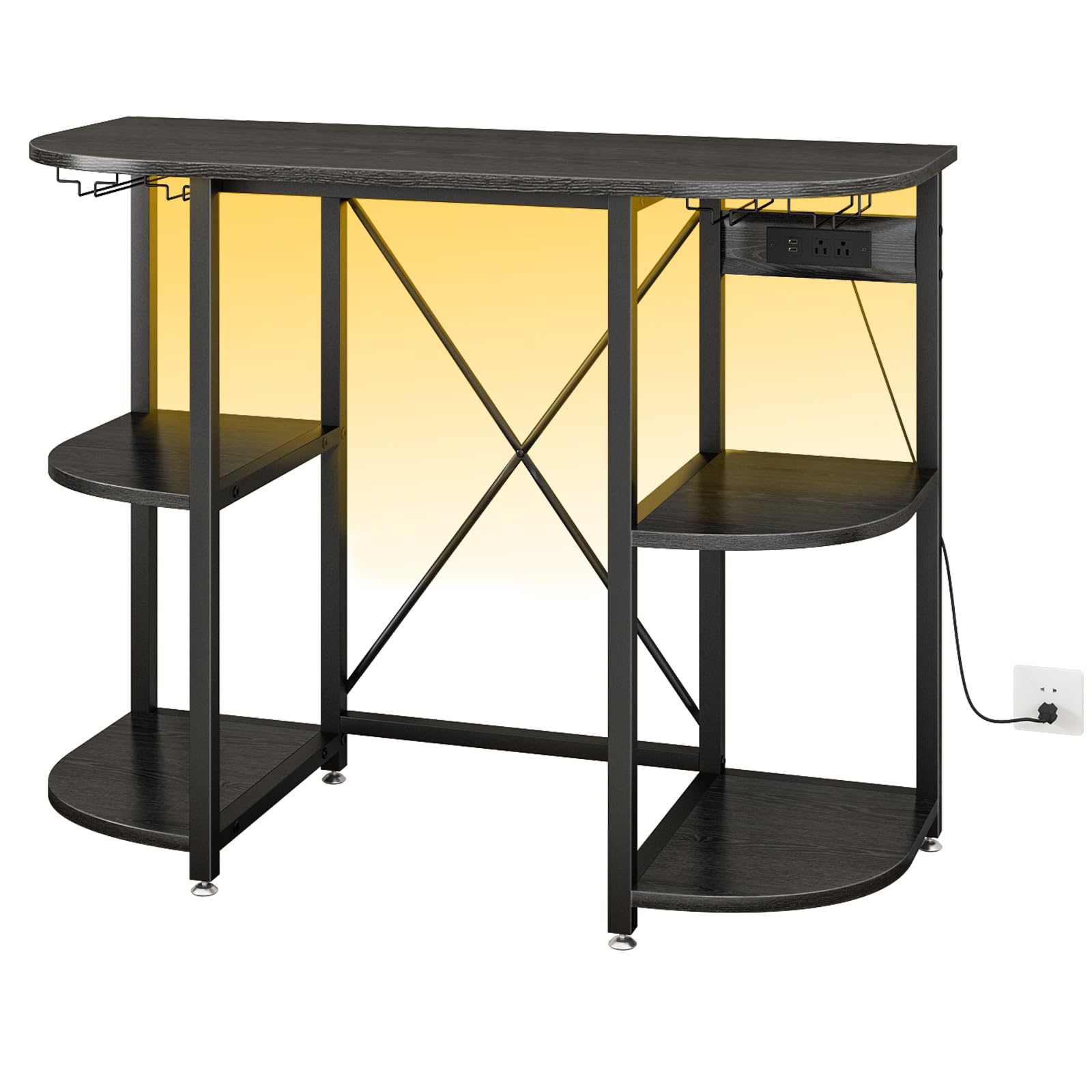 METYERRY Mini Fridge Cabinet Stand with Power Outlet and Led Light, Coffee Bar Cabinet with Mini Fridge Space,Bar Cabinet with Wine Rack,Microwave