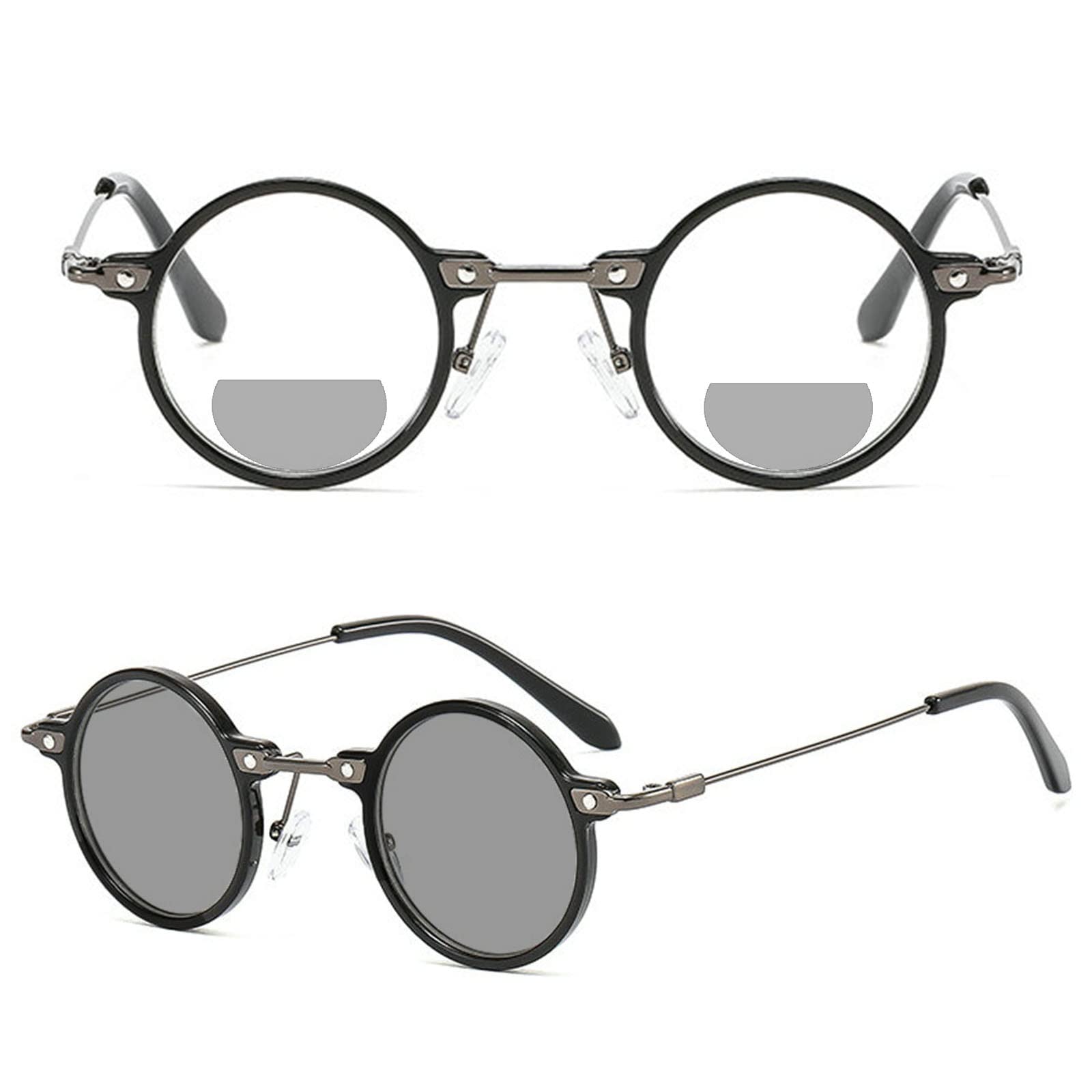 Transition Sunglasses Photochromic Bifocal Reading Glasses Women Men Round Reading Glasses Fashion small frame Reduce Glare