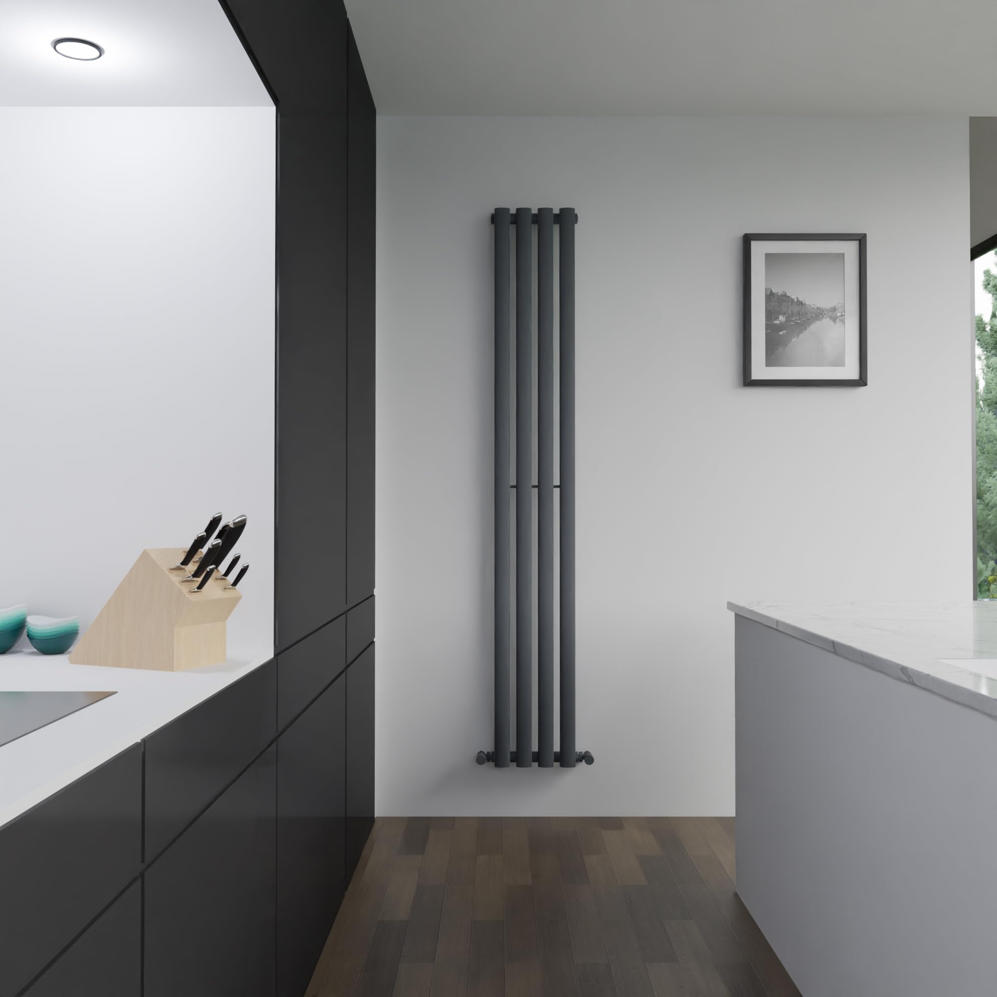 Brecon Anthracite Oval Tube Designer Radiator Vertical Central Heating - 280mm (w) x 1800mm (h) - BTUs 2854