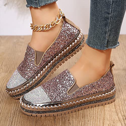 Image of Women's Fashion Rhinestone Slip On Sneakers Casual Comfort Platform Walking Shoes Cute Bowknot Glitter Bling Loafers
