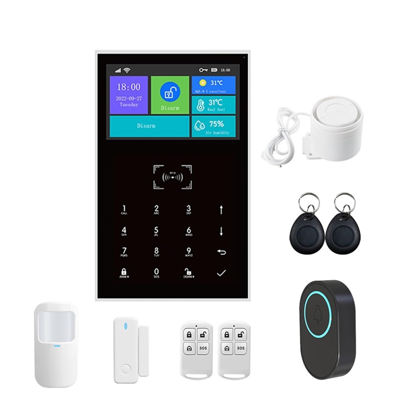 Système d'alarme Smart Life Home : écran 4,3 pouces, transmetteur GSM et capteurs sans fil