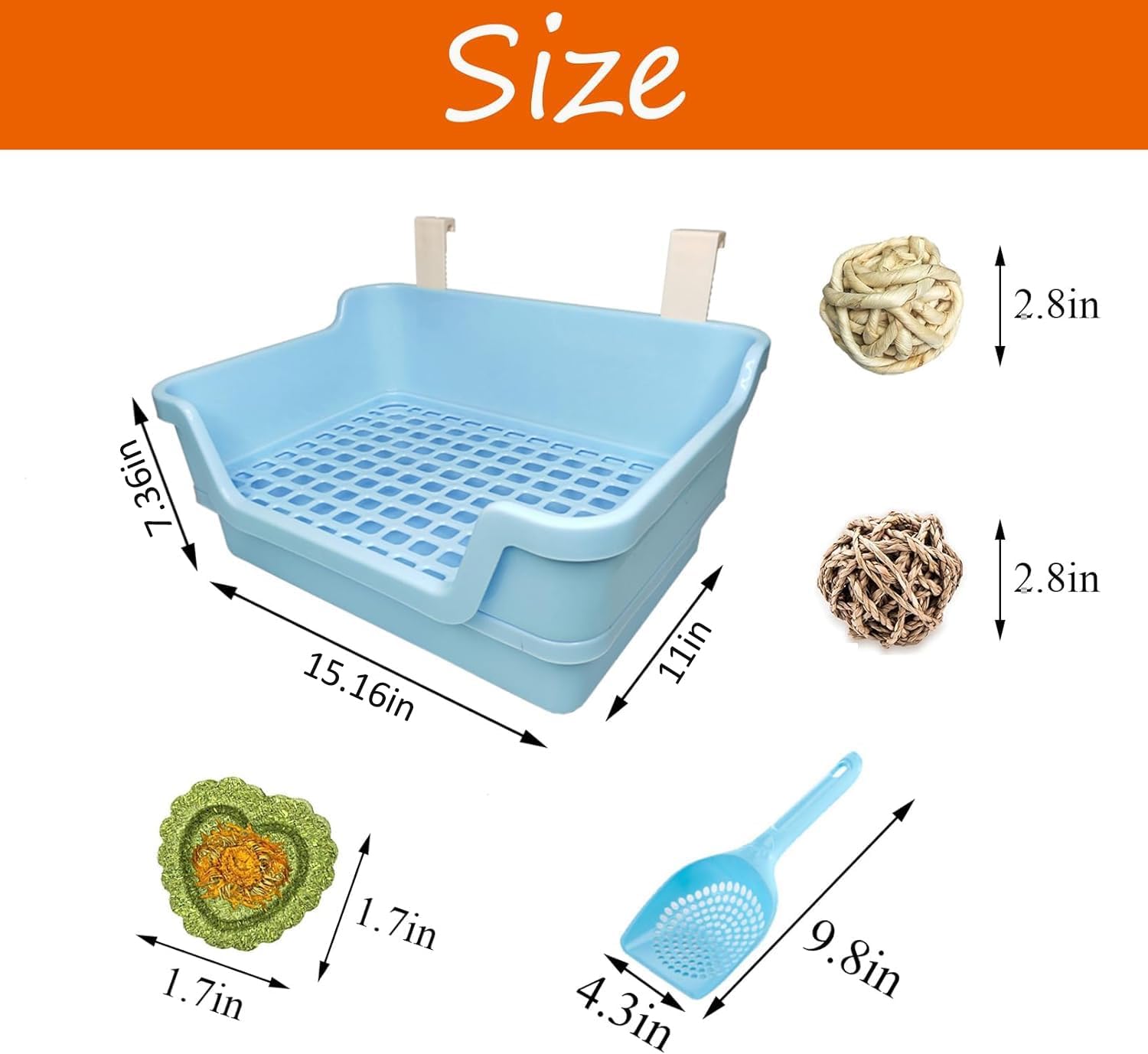 PINVNBY Caja de arena grande para conejos, caja de inodoro de esquina de conejo profundo, doble piso, entrenador de orinal con ganchos para adultos, conejillo de indias, chinchilla, hurón, ardilla
