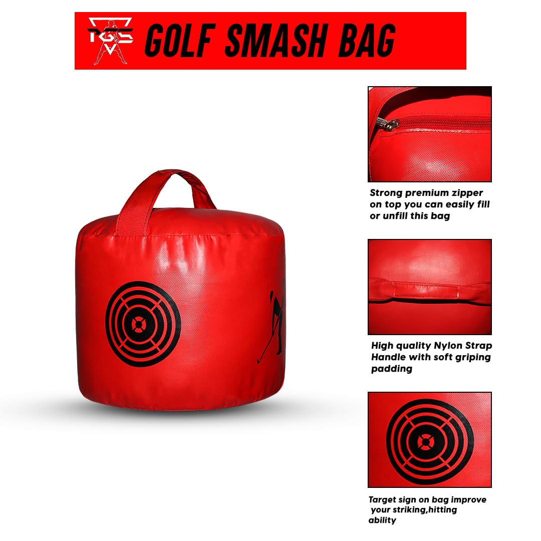 PGS Golf Swing Trainer Golf Smash Hitting Bag Practice Tool for Golf Beginners to Train at Home or Outside, Durable and Waterproof - UNFILLED (Red)