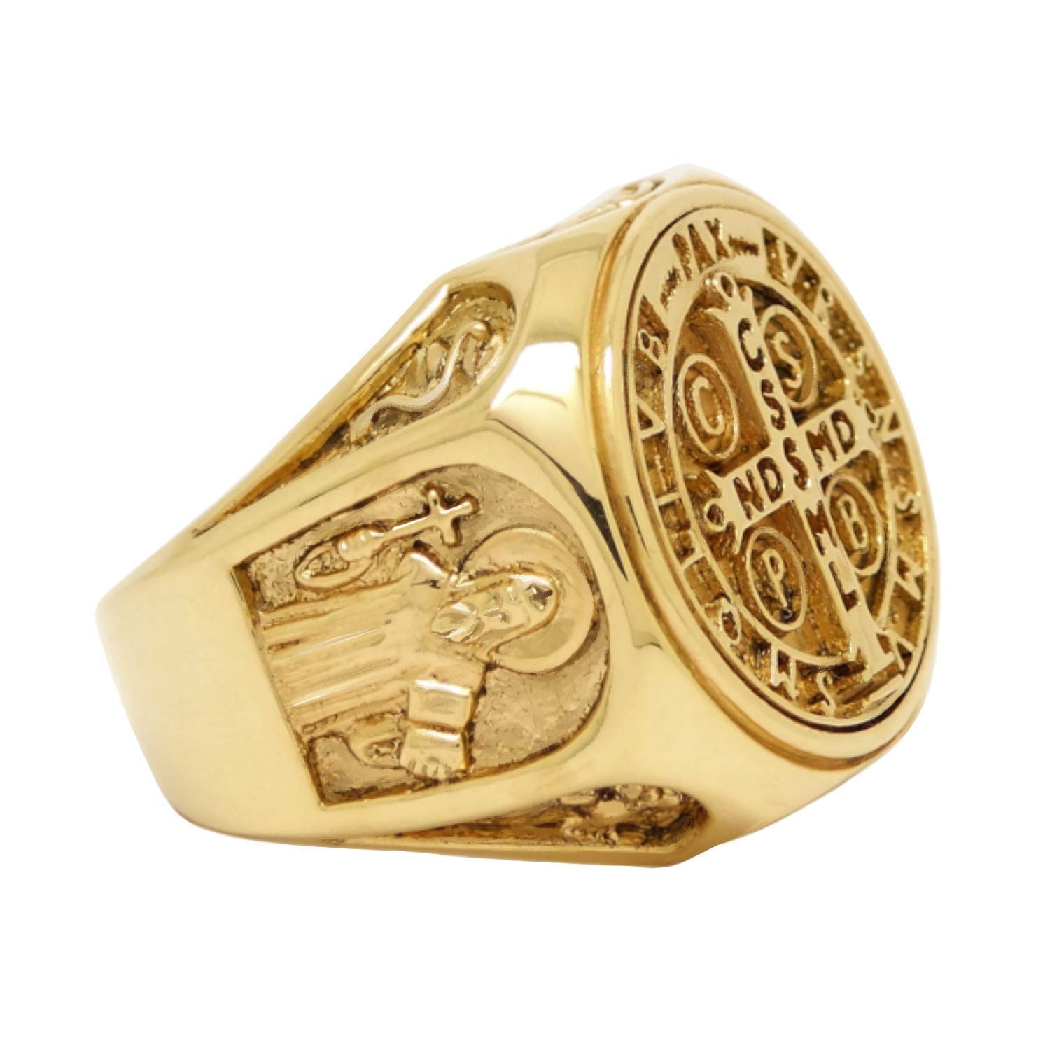 SECRETIUMSaint Benedict Solid Gold Exorcism Mens Ring Christian Catholic Demon Protection