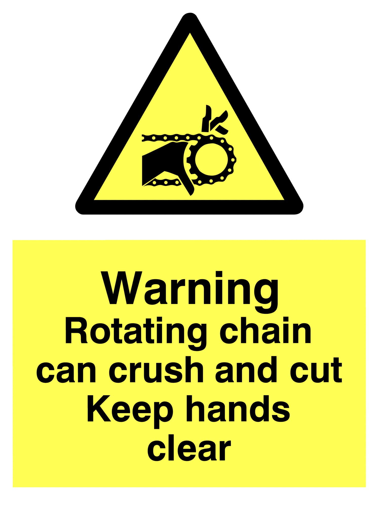 Rotating chain can crush and Cut Keep Hands Out Warning Sign Self Adhesive Gloss Sticker 160mm x 125mm