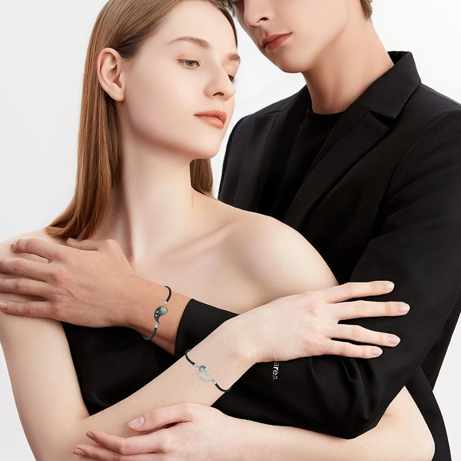 REDSUN Yin-Yang Armband 925 Sterling Silber mit Sonne, Mond & Sanduhr – Verstellbares 2 Paare Tai-Chi Partner Armbänder Yin Yang Schmuck für Damen Partner Paare Männer & Frauen Sie und Ihn