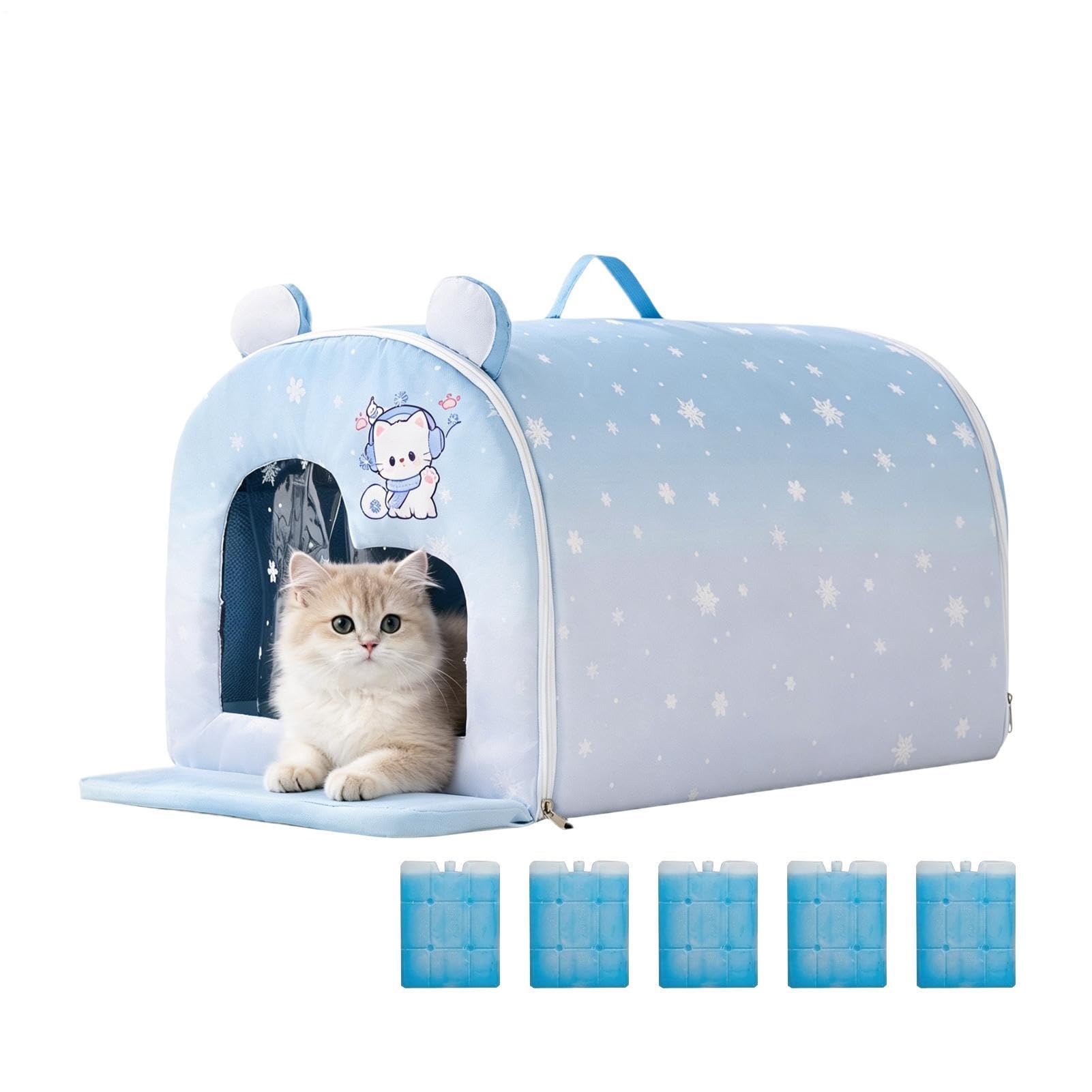 Maison rafraîchissante pour chat et chiot : grand abri d'été intérieur et extérieur