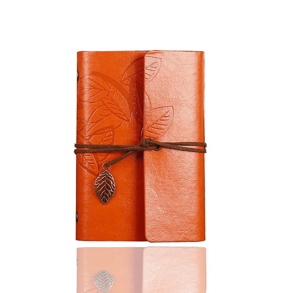 Loose Leaf Writing Books POWERTOOL Leather Cover Notebook Lined Wire Binding Diary Writing Planner Organizer Retro Vintage Notebook (1Pcs-Orange)