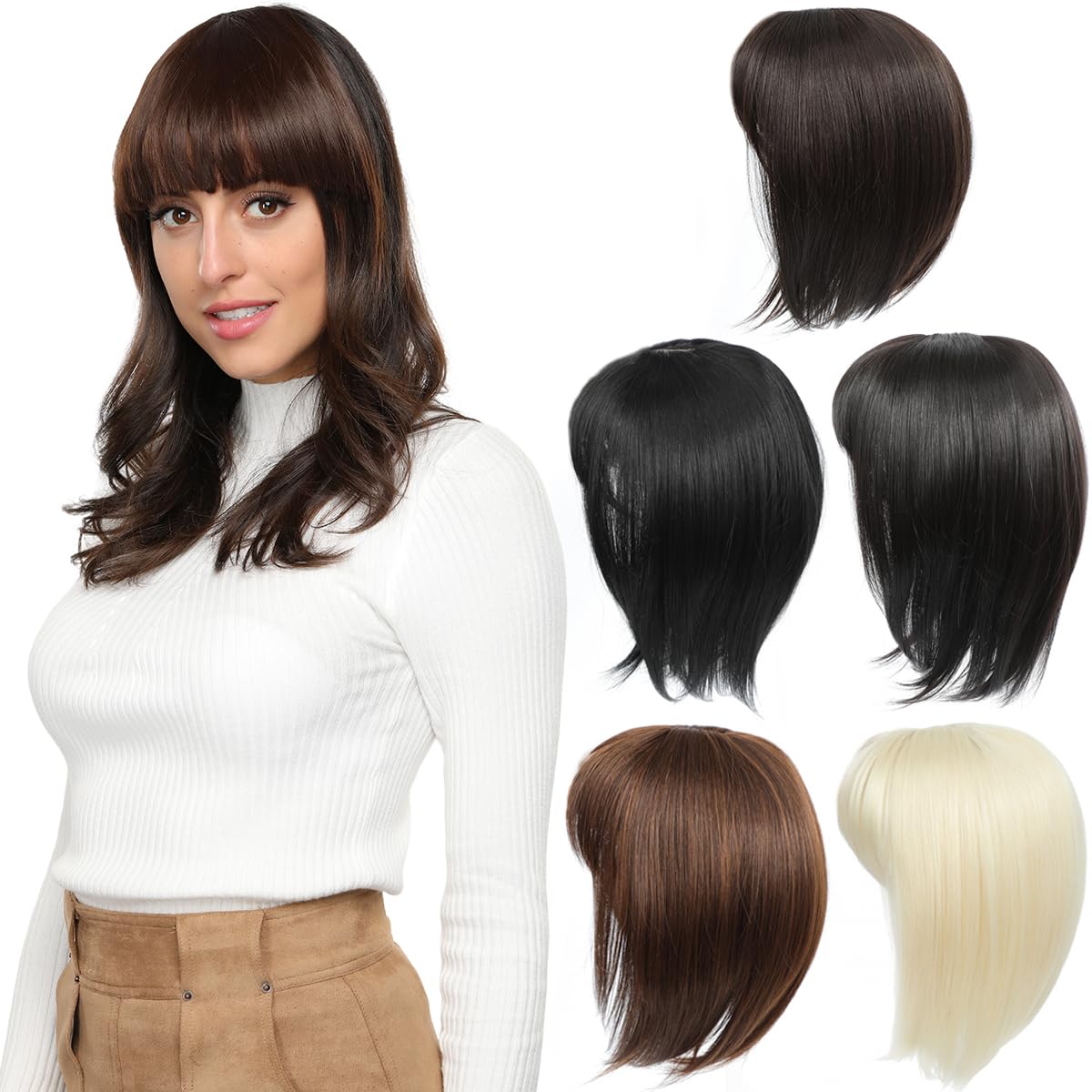Yamel Hair Topper for Women Natural Synthetic Hairpieces 12 Inch Chocolate Brown Hair Topper with Bangs Straight Wiglets Hairpieces for Thinning Hair