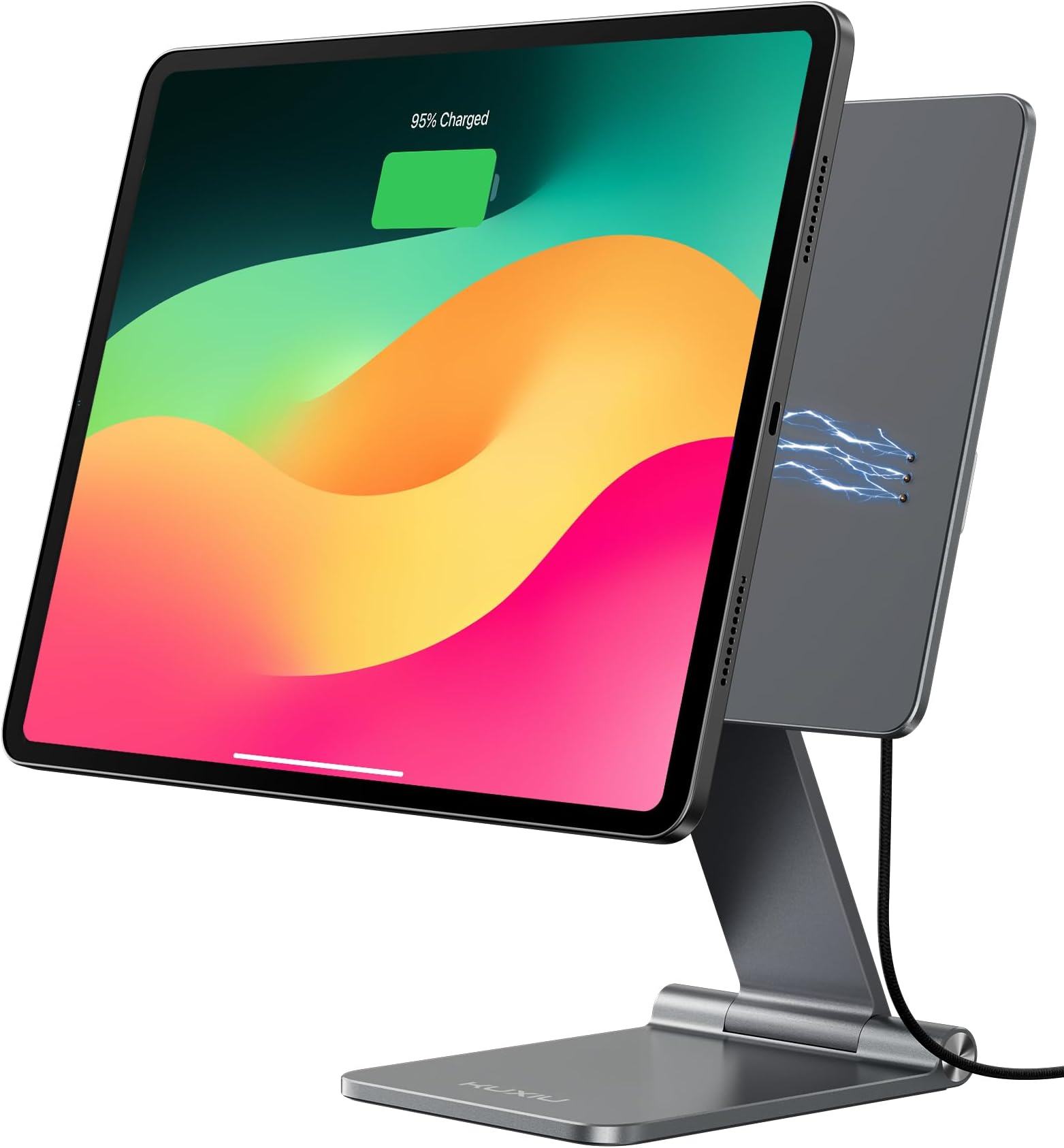 Magnetic Wireless Charging Stand Only for iPad Pro 11 M4 2024, Aluminum Alloy Foldable Tablet Stand Holder Mount, 360° Adjustable for Desk with 1M USB-C Cable for iPad Pro 11 inch M4