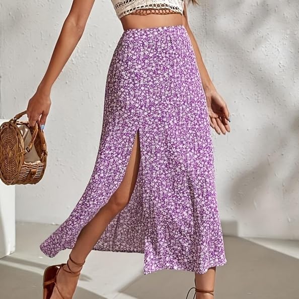 High Waist A-Line Skirt with Slit Slim Fit Floral Midi Skirt for Tall Women Casual Chic Style Elegant Design3