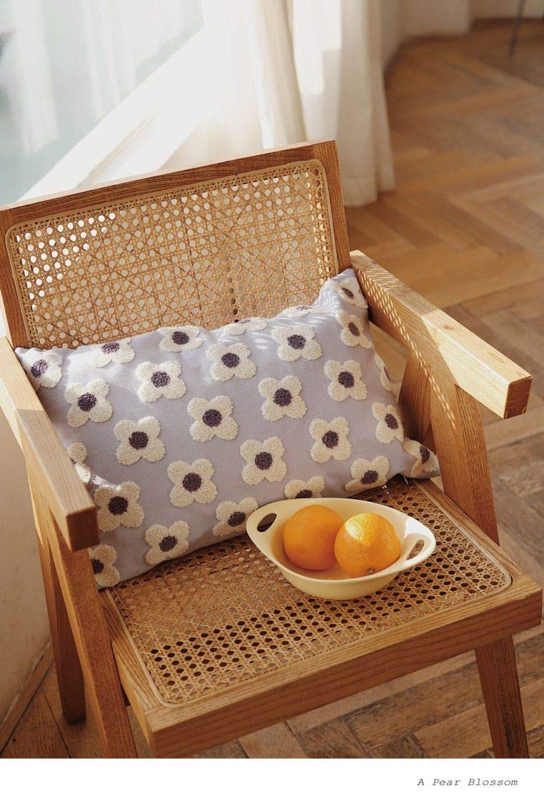 Set di 2 federe per cuscini in cotone ricamato con margherite, 30 x 50 cm, colore: bianco (set da 2)