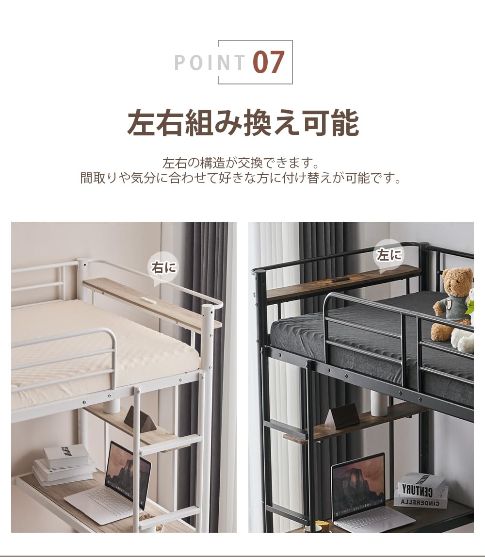 Amazon｜オーエスジェイ(OSJ) ロフトベッド 机付き パイプベッド