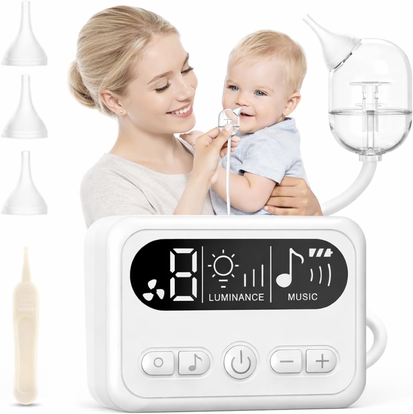 baby nasal aspirator, electric nose sucker for newborns & infants, 9 suction levels, portable, easy to clean, night light & music