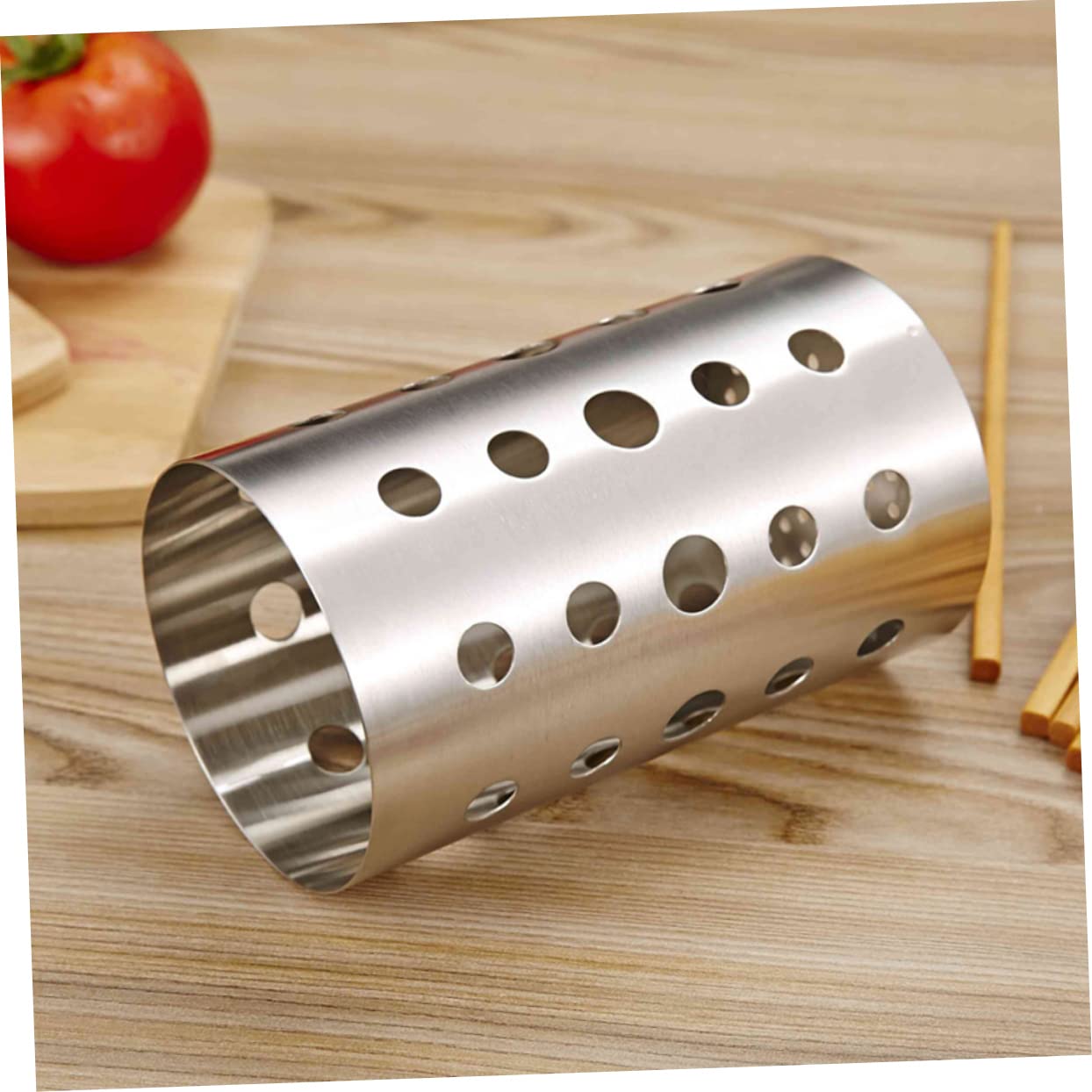HAKIDZEL Stainless Steel Utensil Organizer Holey Chopsticks Canister for Kitchen Countertop Storage Easy to Clean Cooking Tool Holder with Drain Lightweight and Polished Design