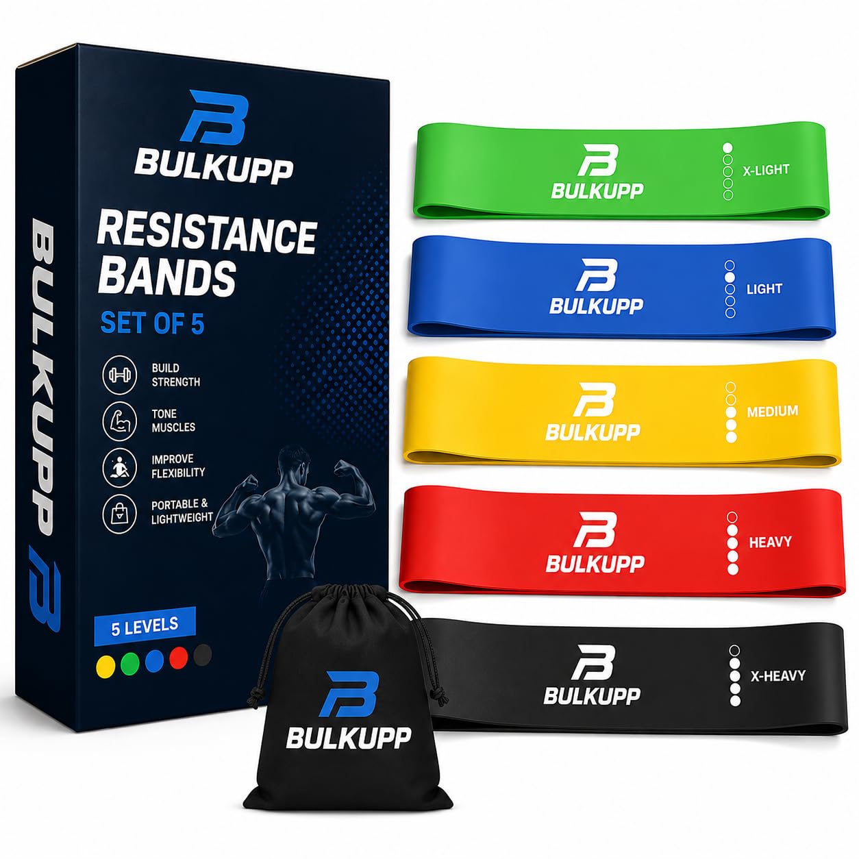 bulkupp™ resistance bands set for men and women, resistance tube set, pull up resistance bands, exercise band, thera band, resistance tube, theraband exercise, loop band-(5 pcs) (5, 5 pcs)