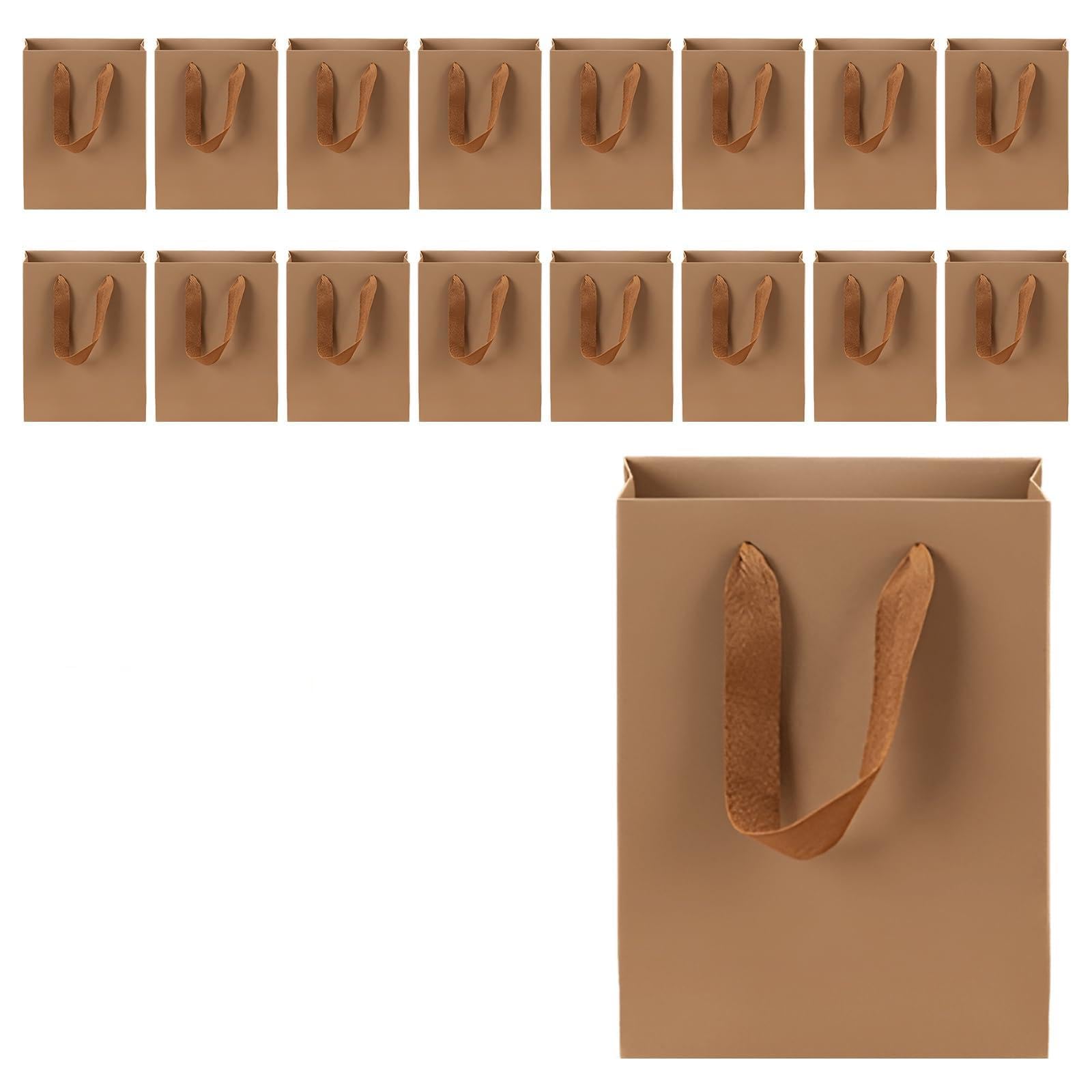 Vestamore 50 szt. torebek na prezenty z papieru kraftowego z uchwytami, solidny brązowy papier, 15 x 15 x 15 cm, mini torby zbiorcze na ślub, upominki imprezowe, prezenty