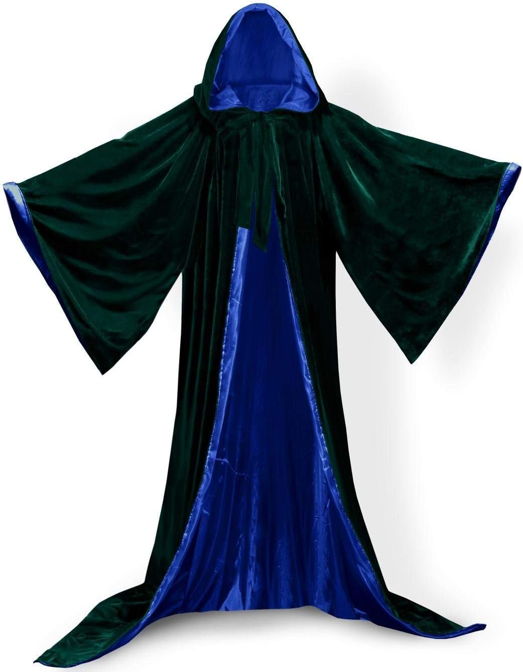 Hooded Cloak Green Halloween Wizard Robe Long Sleeve for Christmas Fancy Coat