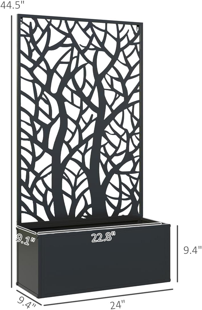 Metal Raised Garden Bed with Trellis, Galvanized Planter, Metal Planter Box with Trellis 24" L x 9.1" W x 44.5" H -A
