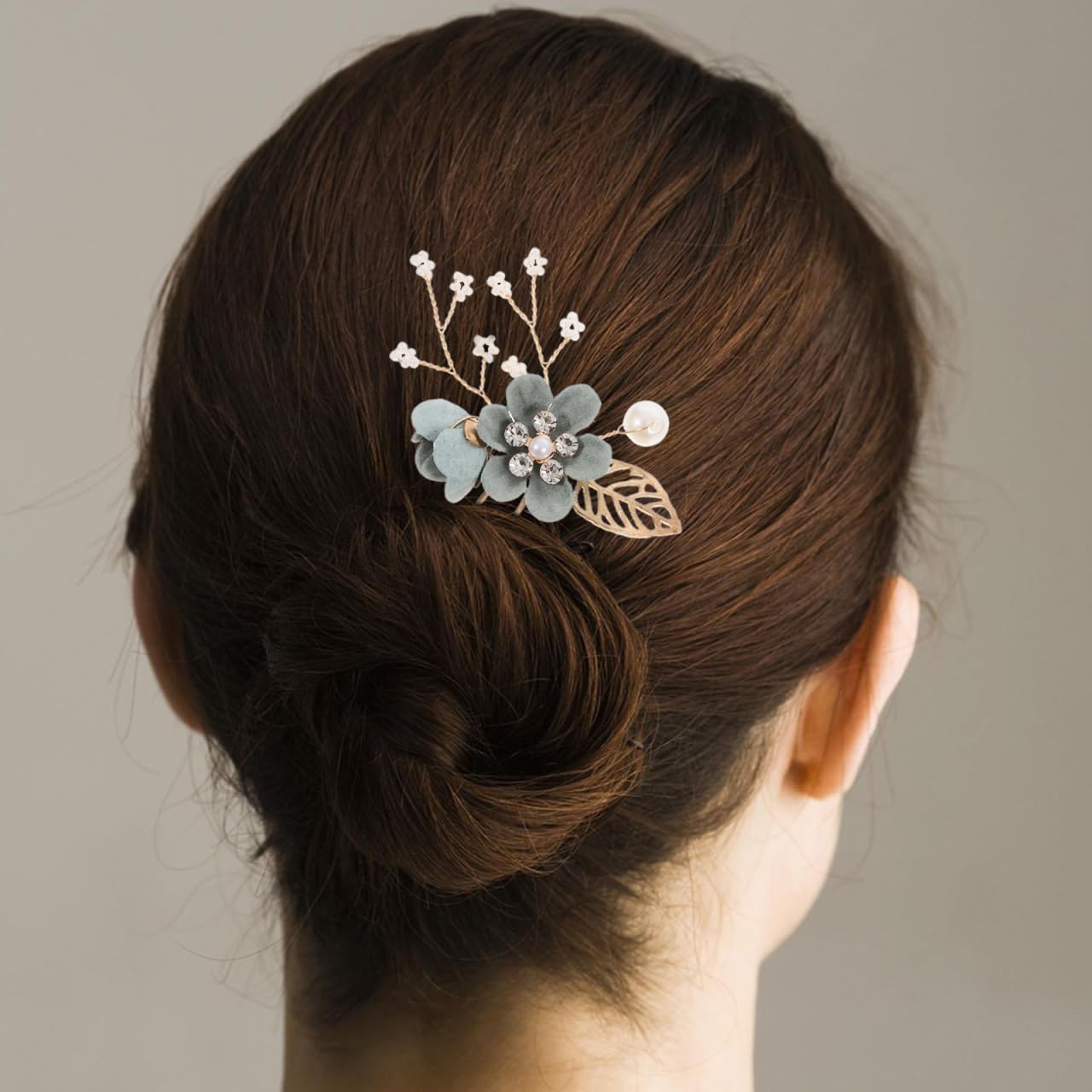 Kisangel Rhinestone Pearl Hair Accessories - 4pcs Floral Hair Combs, Hair Clips, and Wedding Hair Comb Set for Brides (Green) - Image 8